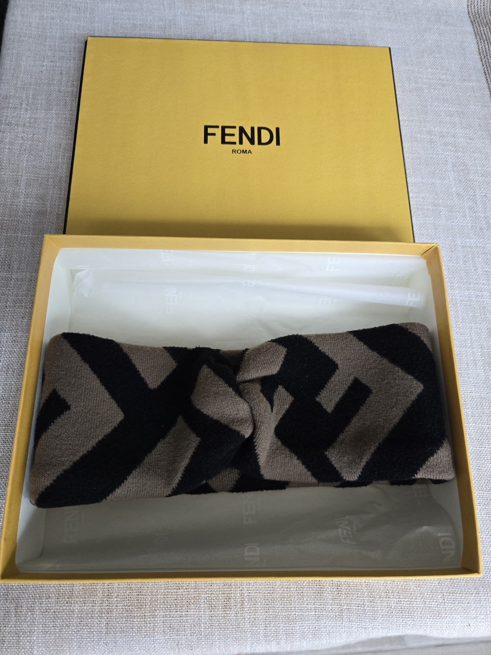Fendi Brown & Black FF Logo Knit Headband